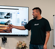 A marketing coordinator presenting a campaign